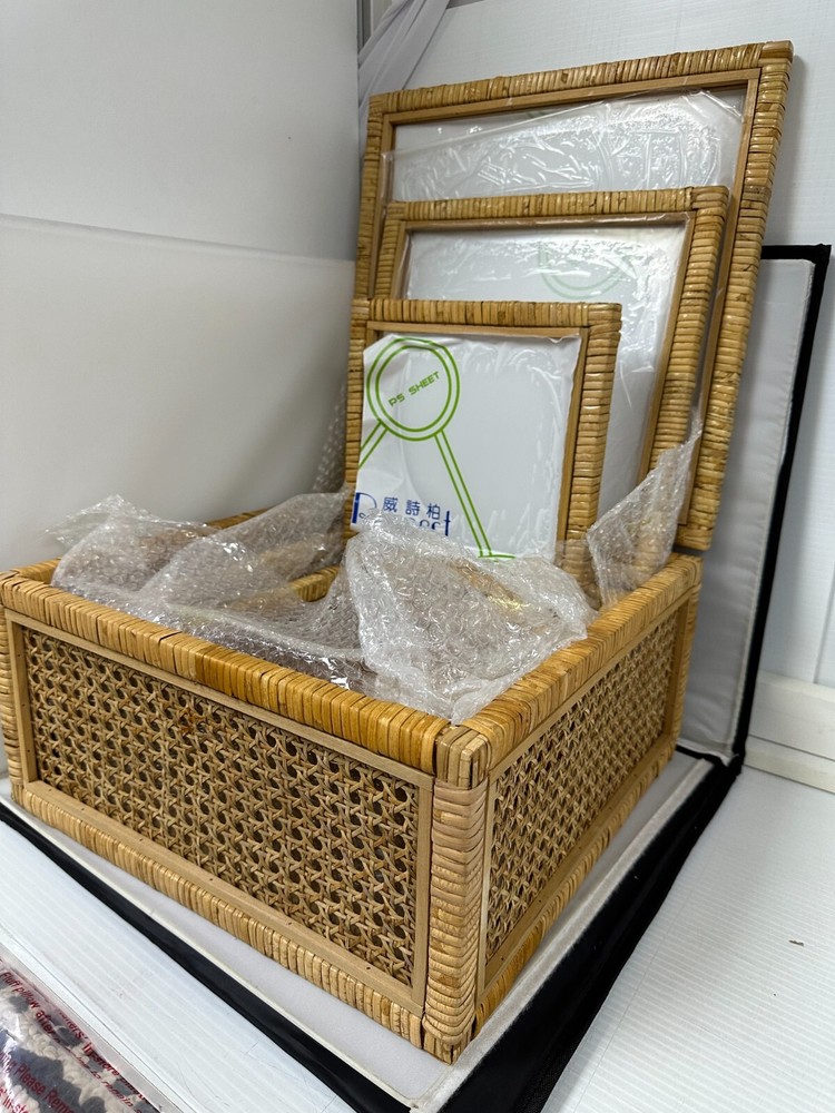 Set of 3 Boho Rectangular Rattan Decorative
