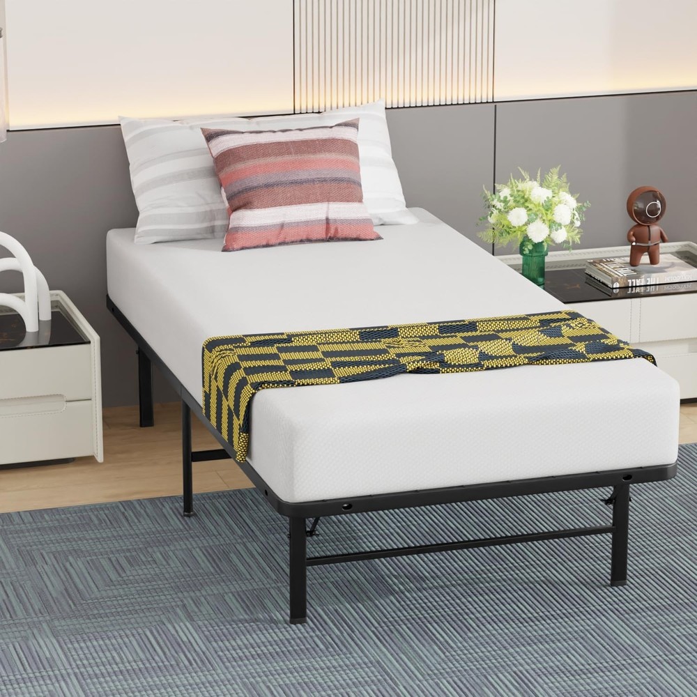 Modern Twin Metal Bed Frame - Heavy Duty, Foldable Design with Under-Bed Storage