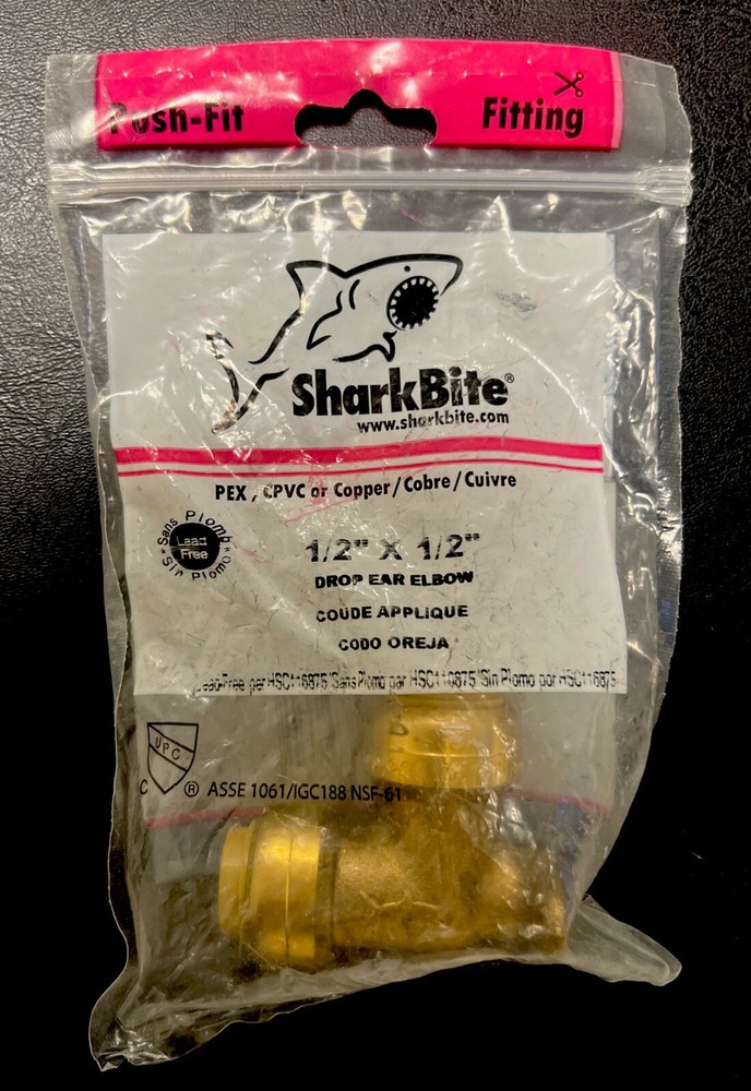 Sharkbite 1/2In Push T X 1/2In D Push Brass Drop Ear Elbow