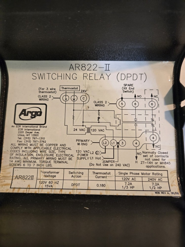 Argo- AR822 - Single Zone Switching Relay 120V DPDT Tested Working