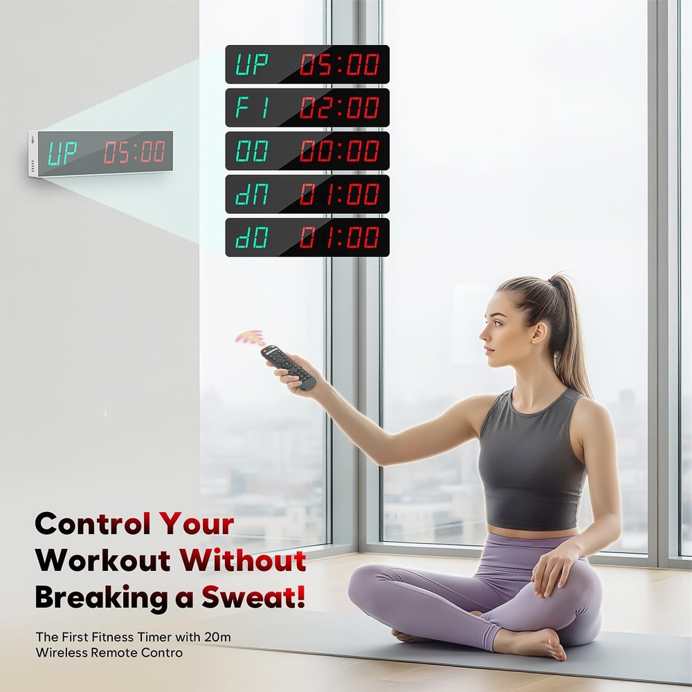 Dienmern Large Digital Gym Timer – Remote Control Clock Wall with 9 White