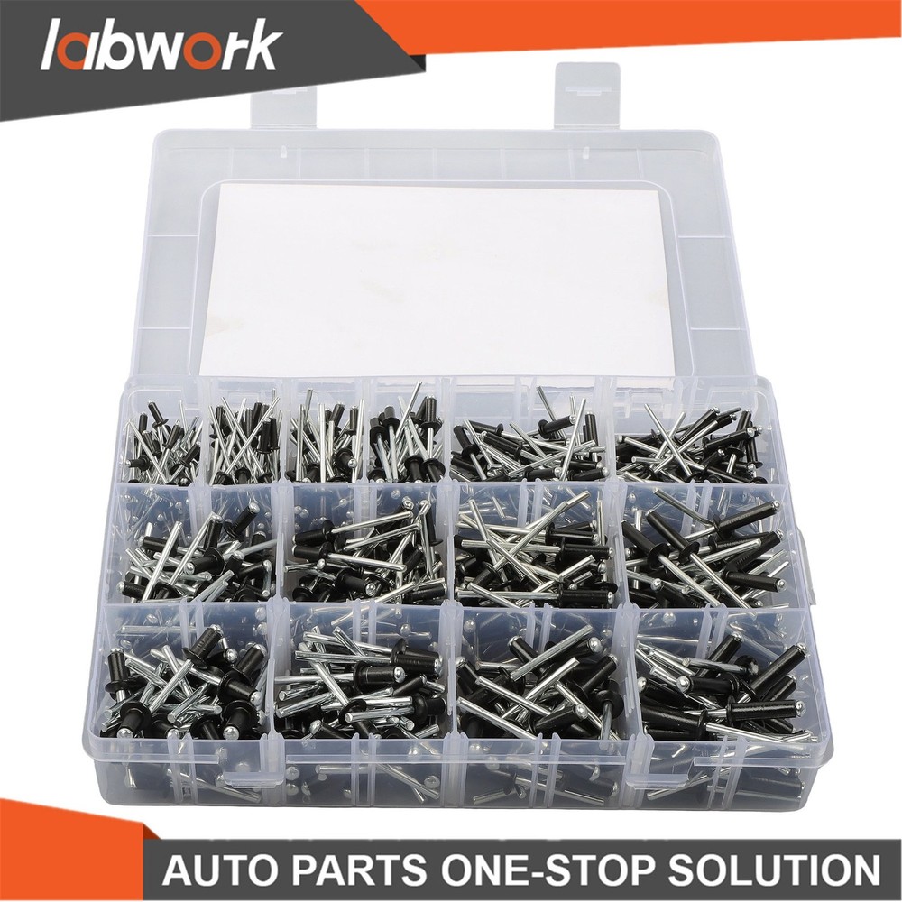 Labwork 500pcs Black Rivets Assortment Kit with 14 SAE Sizes (3/32"-3/16")