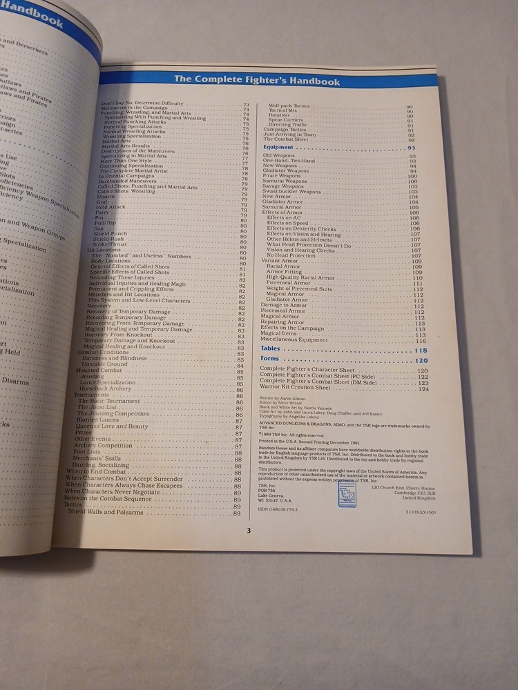 Dungeons and Dragons Complete Fighter's Handbook Fine Condition 2nd edition