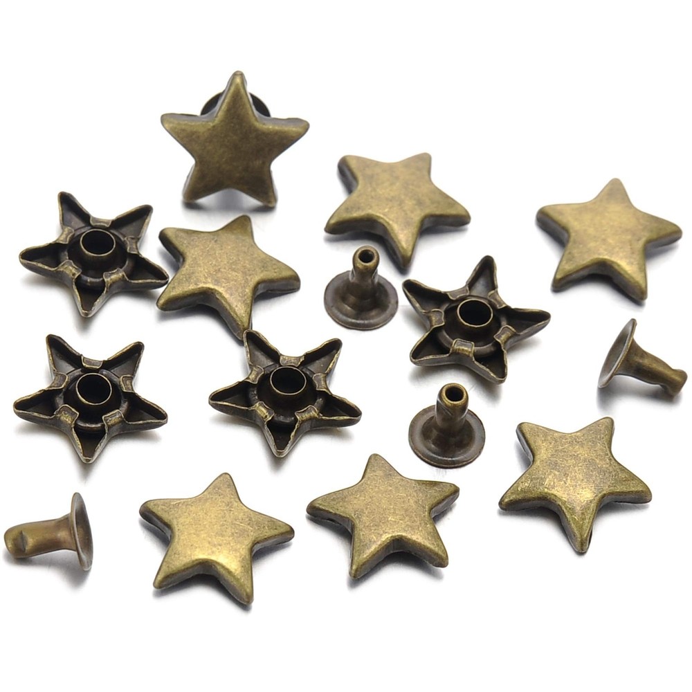 100 Sets 12MM Bronze Star Rivets for Leather Star Rivet Studs Garment Rivets ...