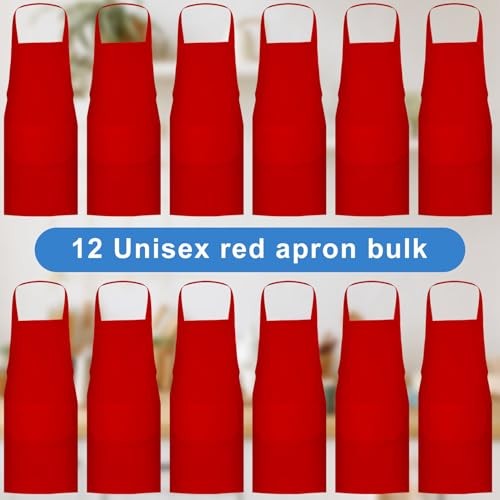 Jeffbaubl 12 Pack Bib Apron,Aprons Bulk,Unisex Plain Aprons with 2 Red