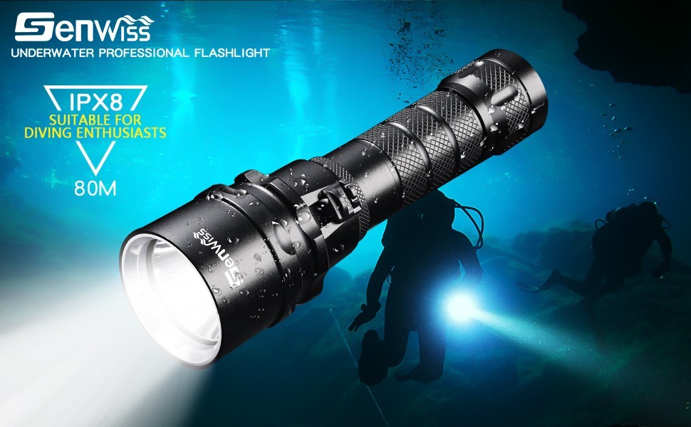 2000 Lumen Waterproof Scuba Diving Flashlight Torch, Underwater LED Dive Light w