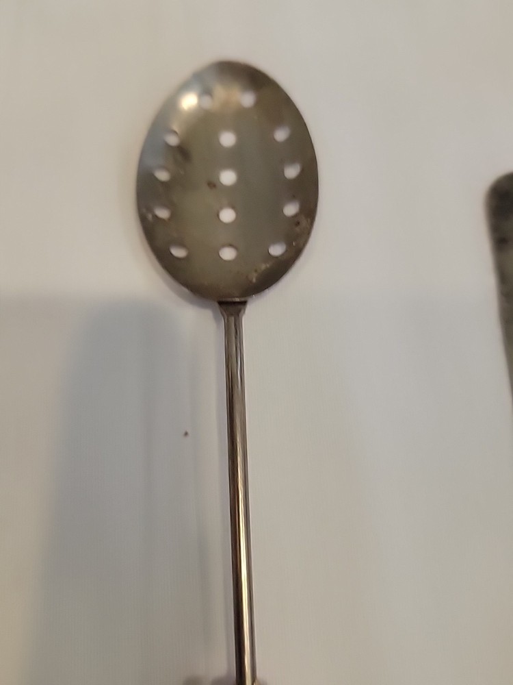 Vintage Red White Plastic Handle Childs Strainer Serving Spoon And Spatchula