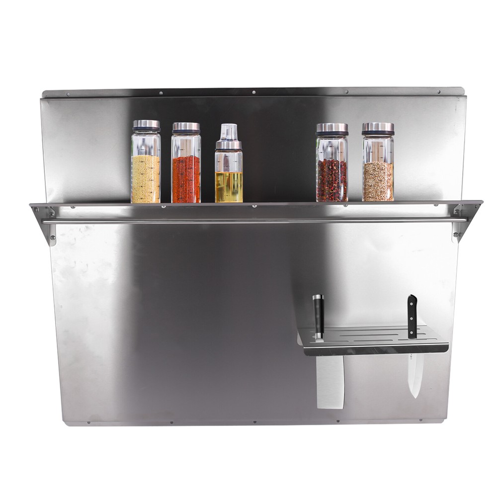 Range Backsplash Hood Wall Shield with Shelf Hanging Rack Silver Splash Plate