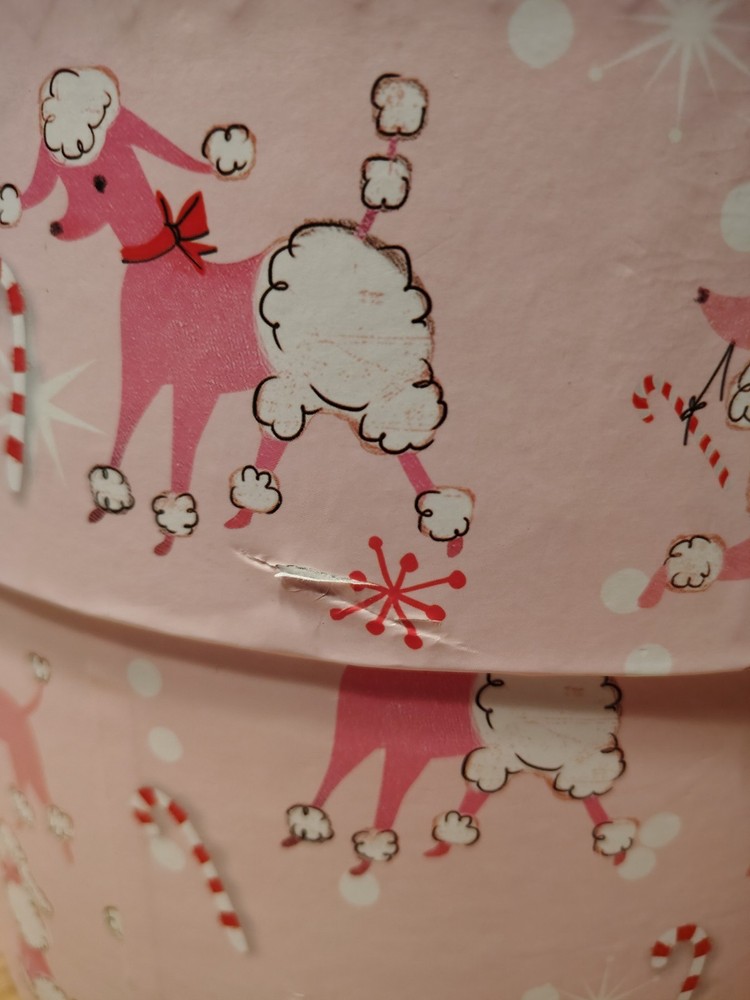 "Punch Studio" Pink Poodle Christmas Large Round Box