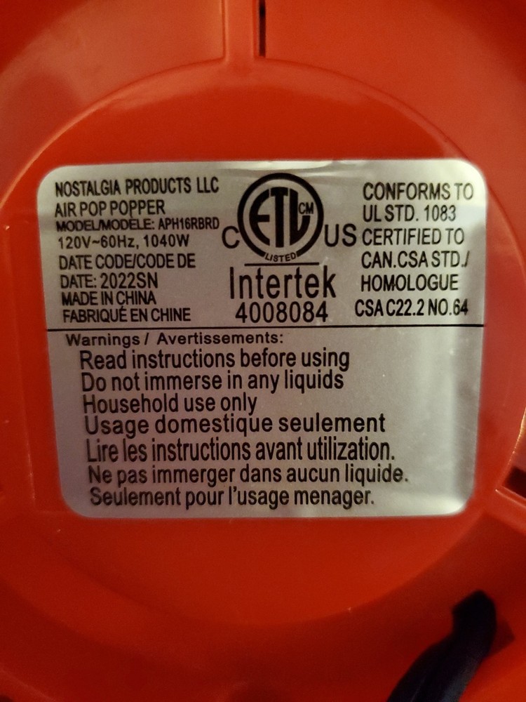 Nostalgia Air Popcorn Maker Red APH16RBRD