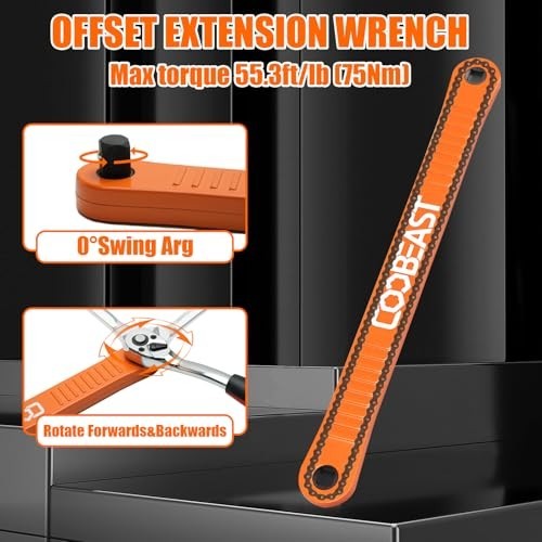 Offset Extension Wrench - 3/8" Impact Socket Tool with 1/4", 3/8", 1/2" Adapters