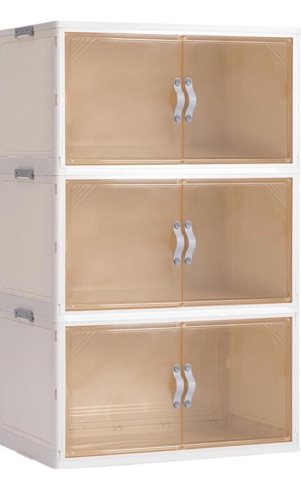 3 Pack - Collapsible Storage Cabinet - Foldable Storage Bins with Doors - 96 QT