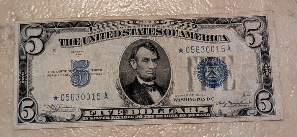**STAR** $5 1934-A Five Dollar Note Silver Certificate!!!!!