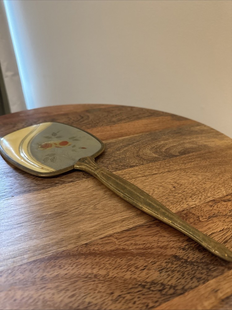 Vintage Handheld Vanity Mirror with Floral Design
