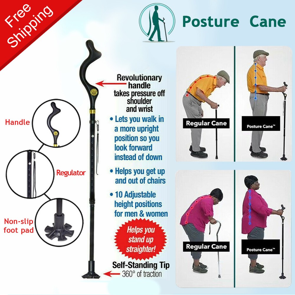 Straight Posture Cane Adjustable Height Walking Stick Folding Trekking Pole US