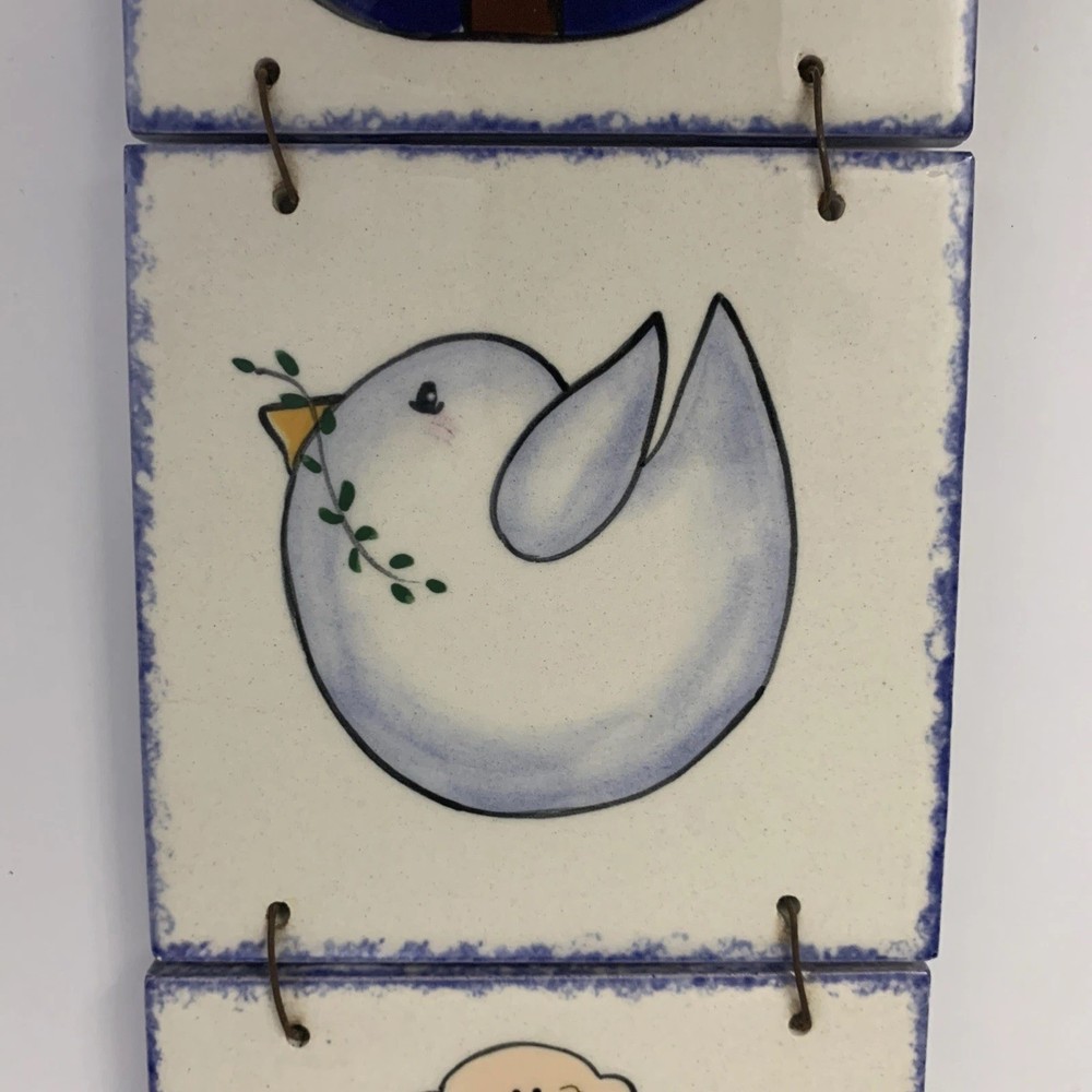 Wall Hanging Handmade Ceramic Tile & Wire Noah’s Ark Theme 17" x 4" EUC