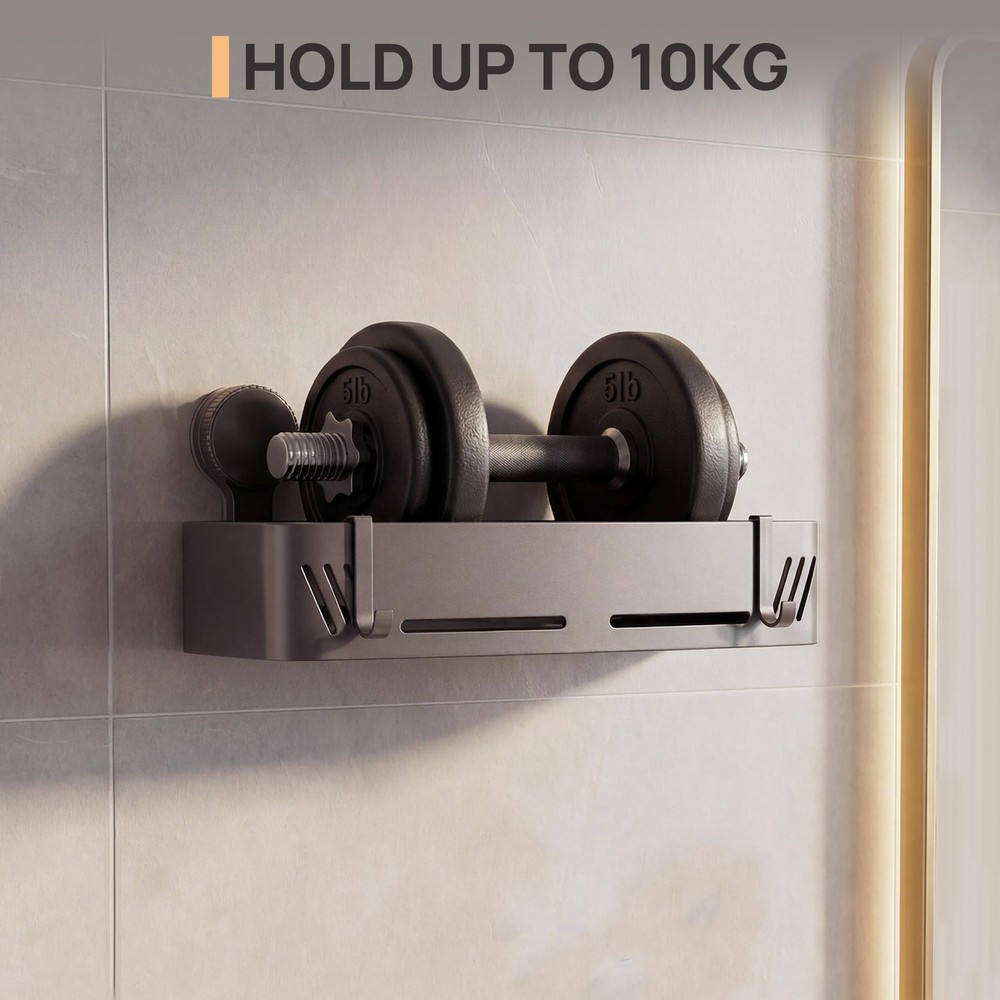 2-Tier Aluminum Suction Cup Square Shower Caddy, Rustproof No Drilling Bathro...