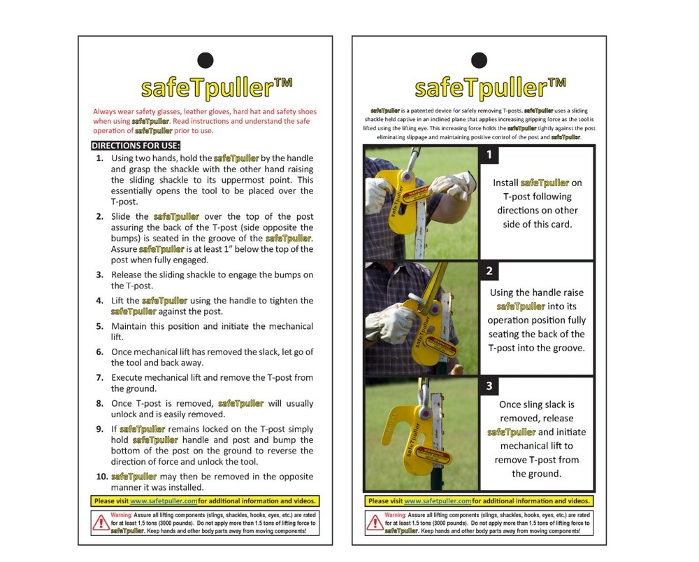 safeTpuller Kit T-post puller with shackle and sling t post removal tool kit
