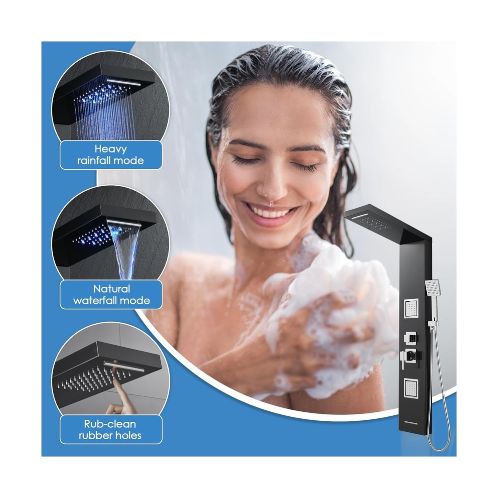 ROVOGO Shower Panel Tower System with Led Lights Rainfall Waterfall... Fast Ship