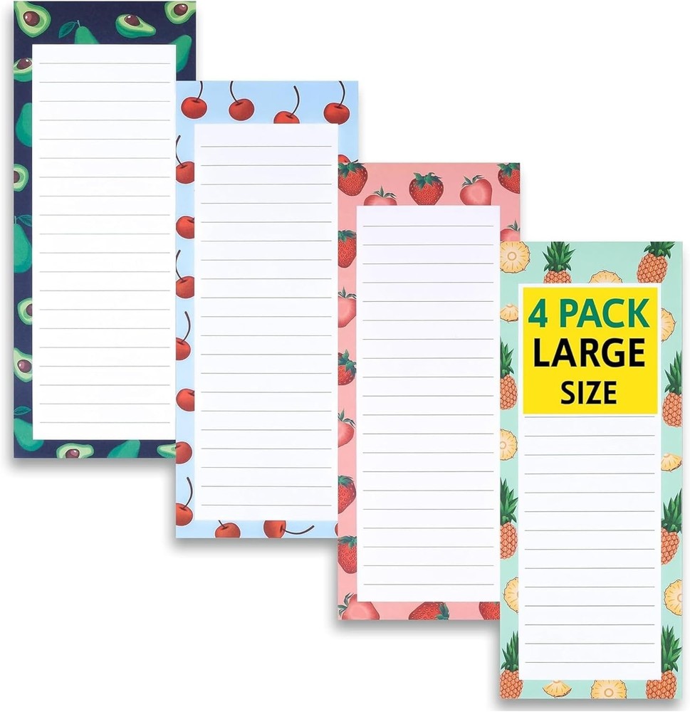 Stylish Magnetic Notepads - Durable 4-Pack with Fruit Theme for Easy Note Taking