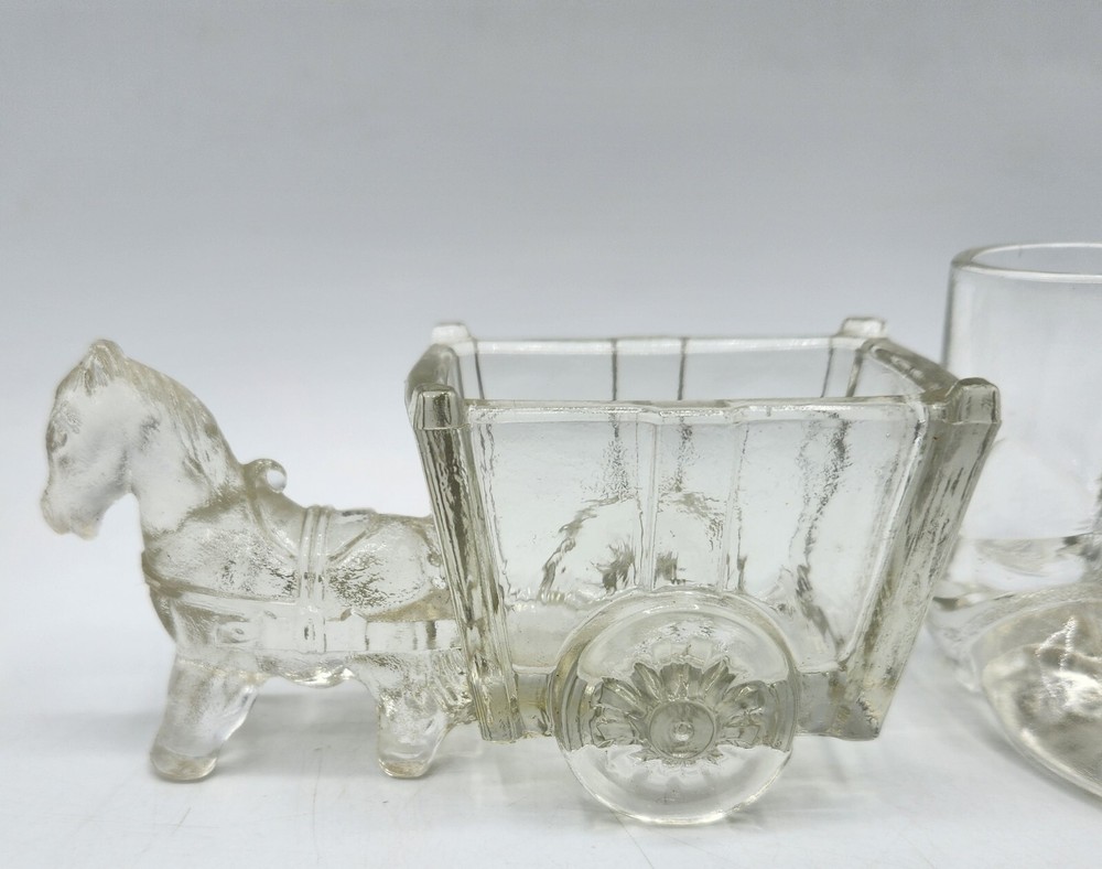 3 VTG BOOT GLASS CANDY CONTAINER & HORSE With CARRIAGE