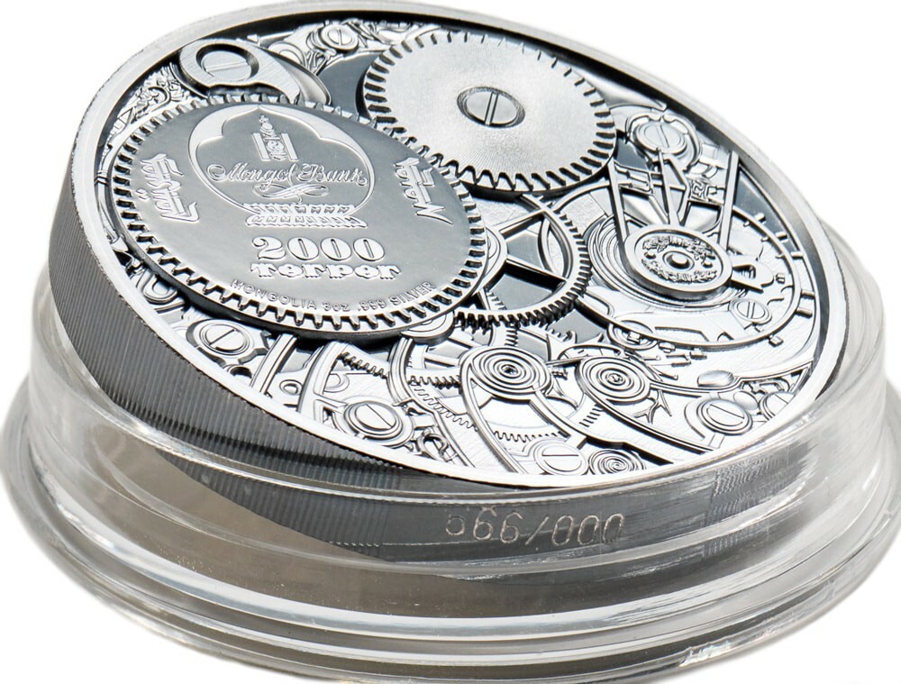 2020 2000 Togrog Mongolia Clockwork Evolution MECHANICAL BEE 3 Oz Silver Coin.