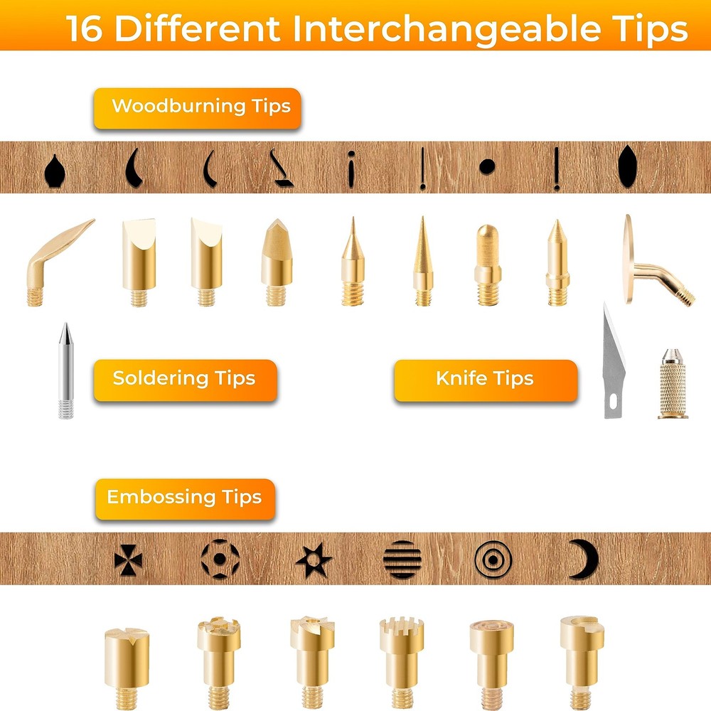 22 PCS Wood Burning Kit Adjustable Temperature Pen 18 Tips Accessories Set