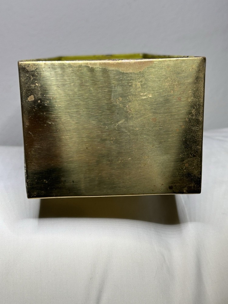 Vintage 12" Rectangular Brass Planter ~ Irving Schwartz "Contempora" Medallion