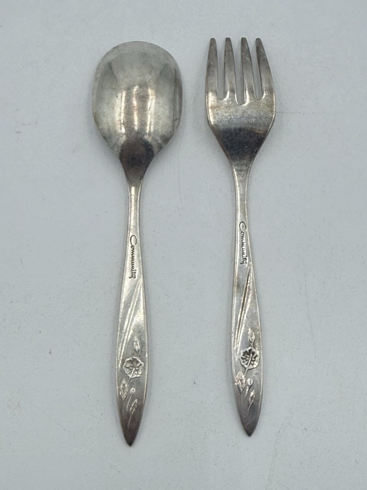 Vintage Oneida Community Silver Flatware Morning Rose Olive Fork & Spoon