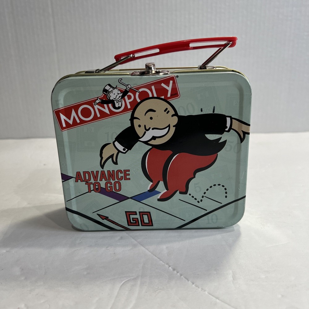 2000 HASBRO MINI  MONOPOLY "ADVANCE TO GO" TIN CARRYING CASE