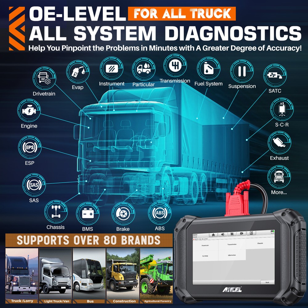 ANCEL V5 HD Heavy Duty Truck Diagnostic Tools Full System ECU Coding Diagnosis