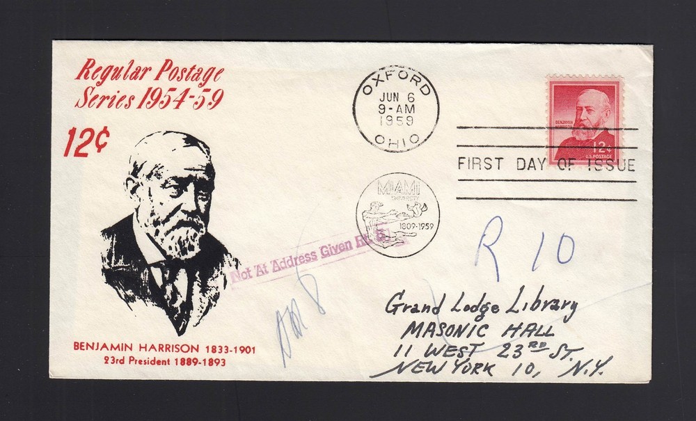 FDC: #1045 1959 12c Benjamin Harrison - E.H. LEWIS Silk Screened Cachet