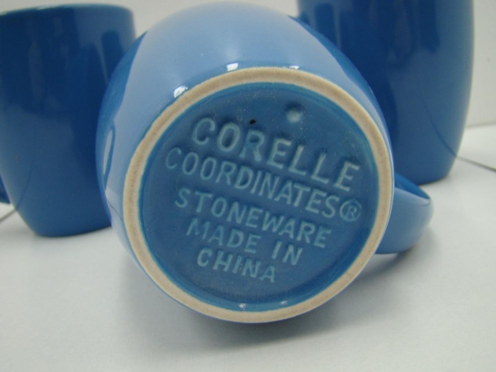 3 Corelle Medium Blue Stoneware Mugs