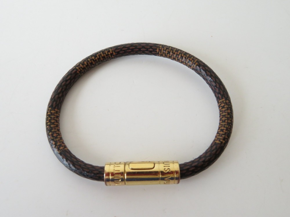 Authentic Louis Vuitton Damier Ebene Keep It Leather Bracelet S#44747