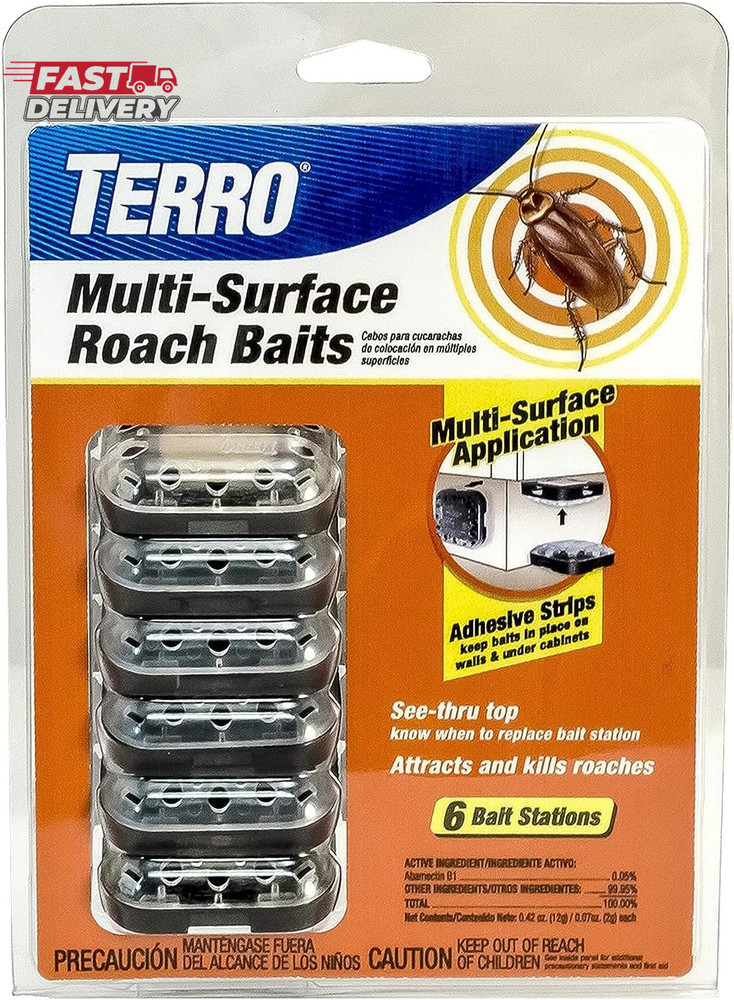 TERRO T500 Indoor Multi-Surface Roach Bait Stations - Indoor Cockroach Killer, 6