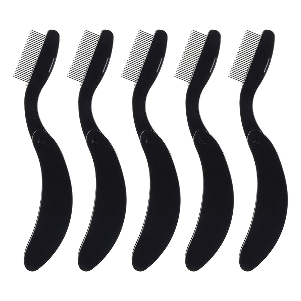 5 Pack Folding Eyelash Comb Lash Separator Tool, Black Eyebrow Comb Metal Teeth