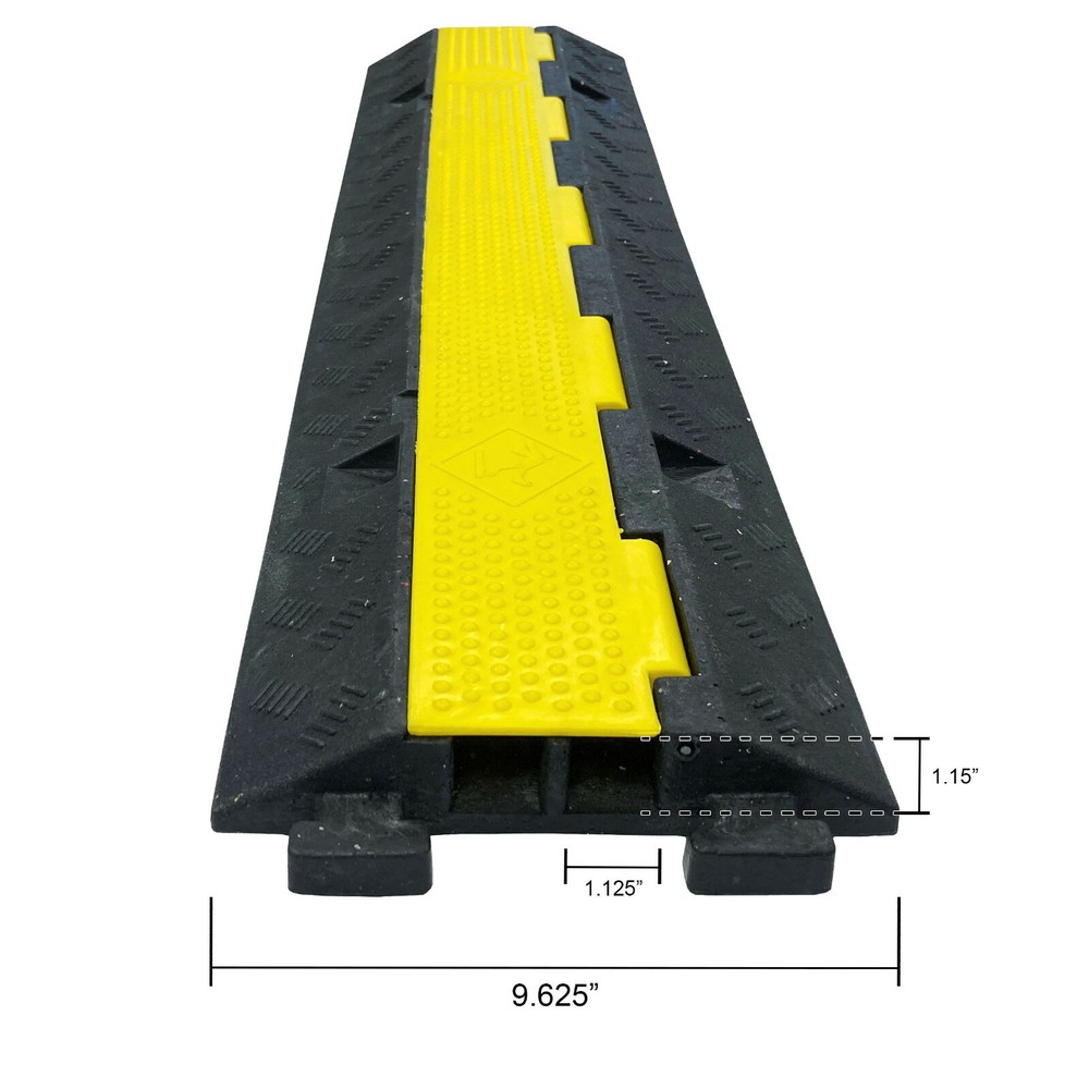 Electriduct 2 Channel Heavy Duty Rubber Cable Protector - Yellow Lid, Black Base