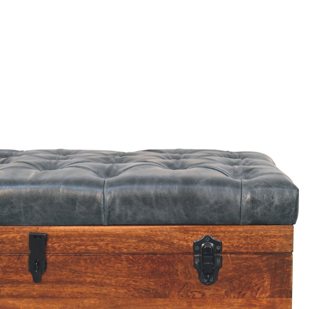 Black Buffalo Leather Storage Trunk