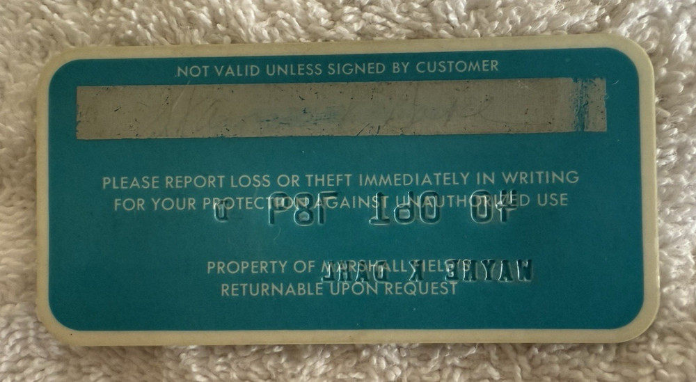 Vintage Marshall Fields Charge Card Signed