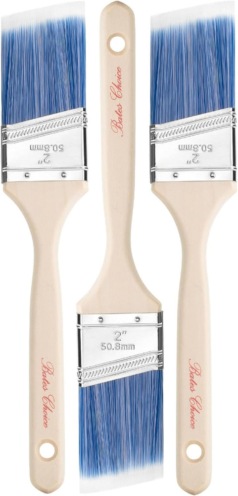 Bates- Paint Brushes, 2-Inch, 3 Pack, Angle Brushes, Treated Wood Handle, Paint