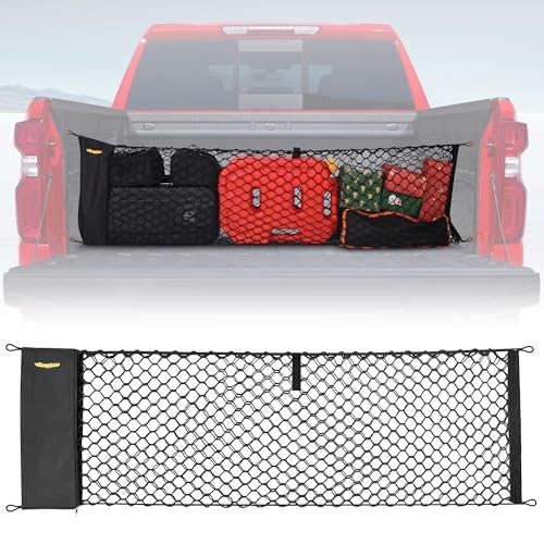 Envelope Style Trunk Cargo Net Compatible with Chevy Silverado 2013-2024
