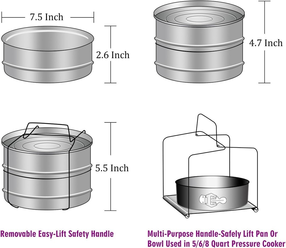 Stackable Steamer Insert Pans for 6/8 Qt Instant Pot - Stainless Steel