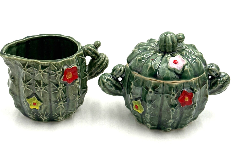 Cactus Cream & Sugar Centennial Ceramic Novelty Mid Century
