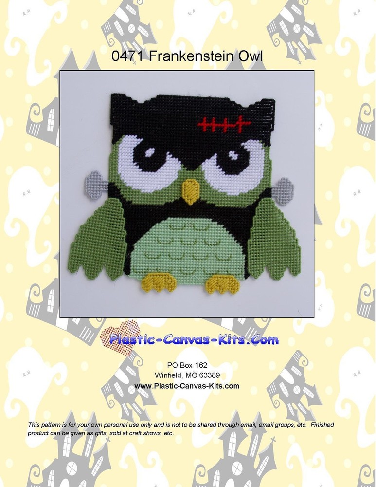 Halloween Frankenstein Owl Wall Hanging-Plastic Canvas Pattern or Kit