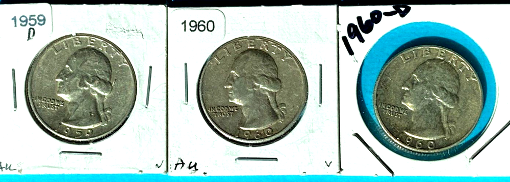 1959-D, 1960,1960-D Washington Quarters (3 coins)