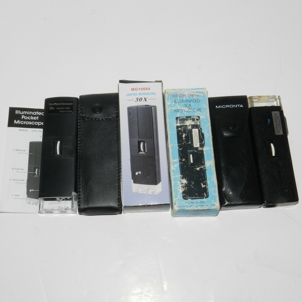 2 Pc Vintage Micronta 30X Illuminated And MG10084 Microscope With Cases & Guide