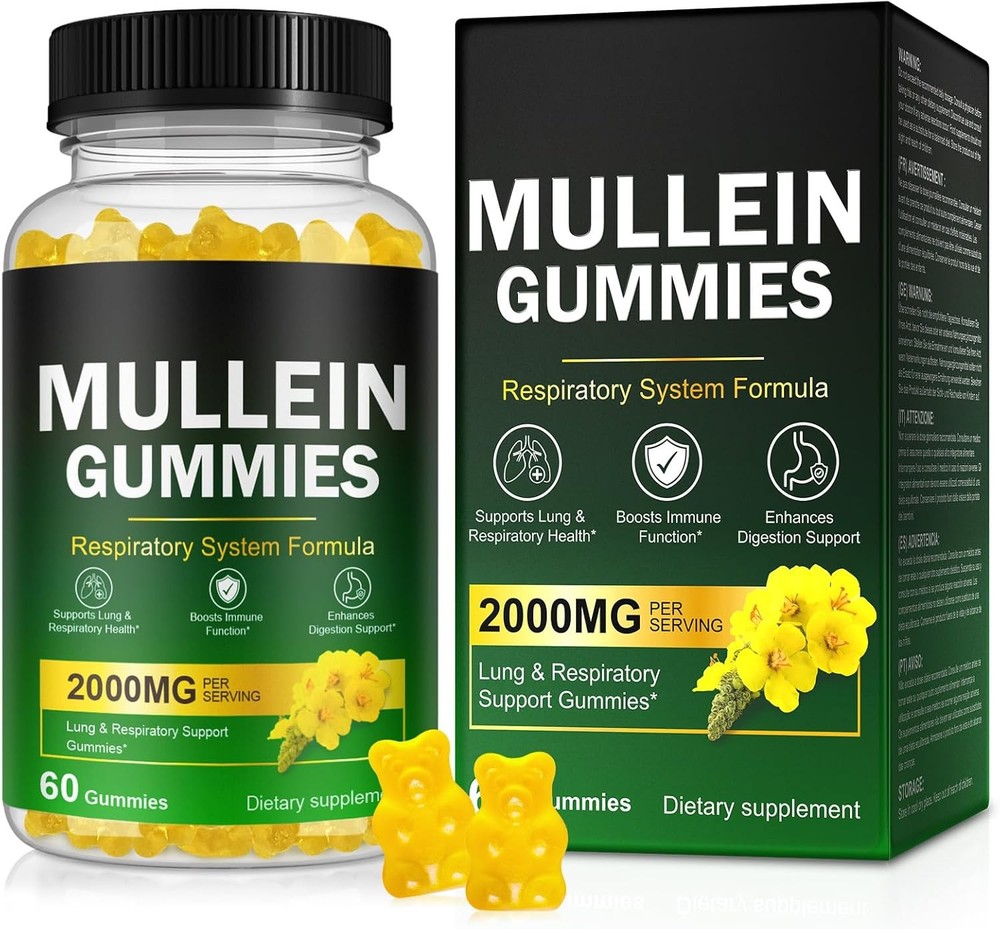 Mullein Gummies for Lungs, Mullein Extract for Smokers - Support Lung &