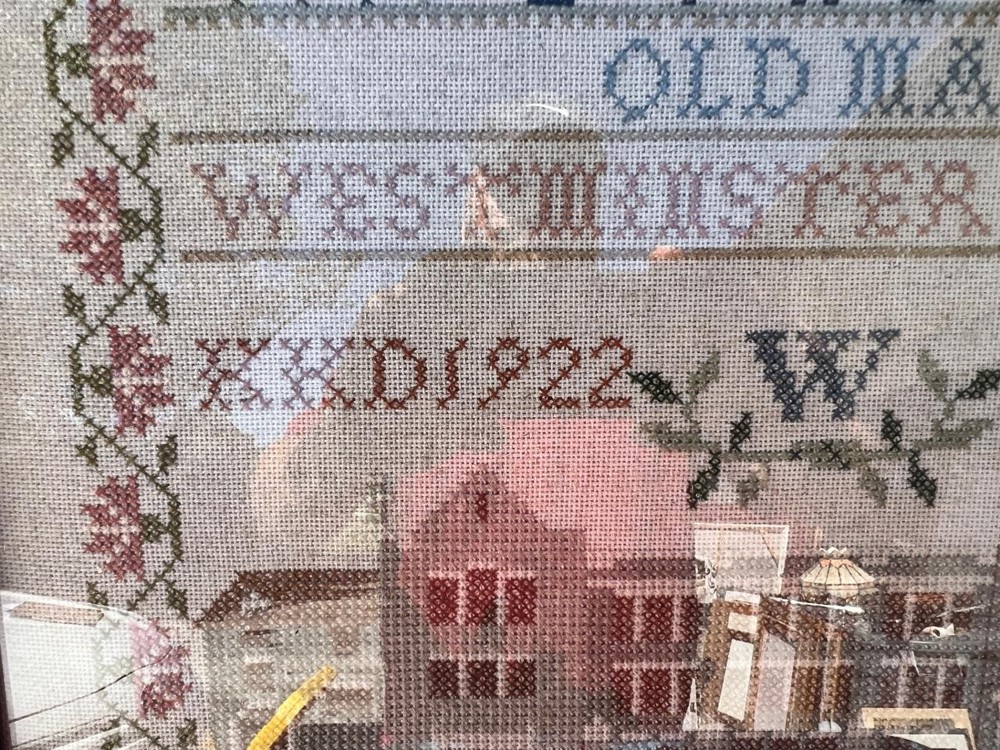 Vintage Completed Needlework Cross Stitch Westminster Sampler