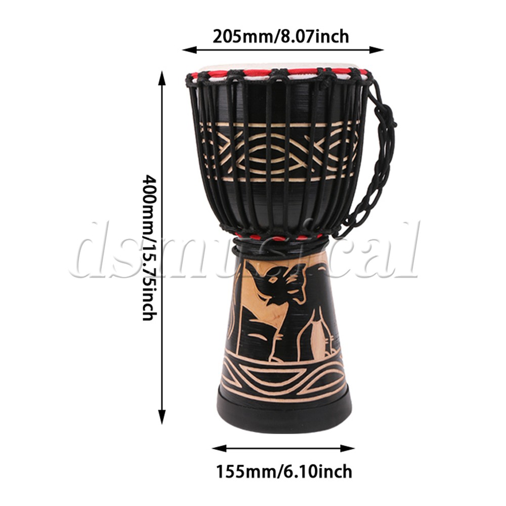 Black Elephant Pattern Djembe Drum Percussion Instrument for Beginner 8"