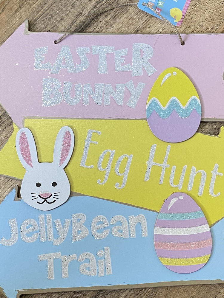 Stacked Directional Easter Wall Signs Glittery Welcome Easter Decor Bunny Eggs
